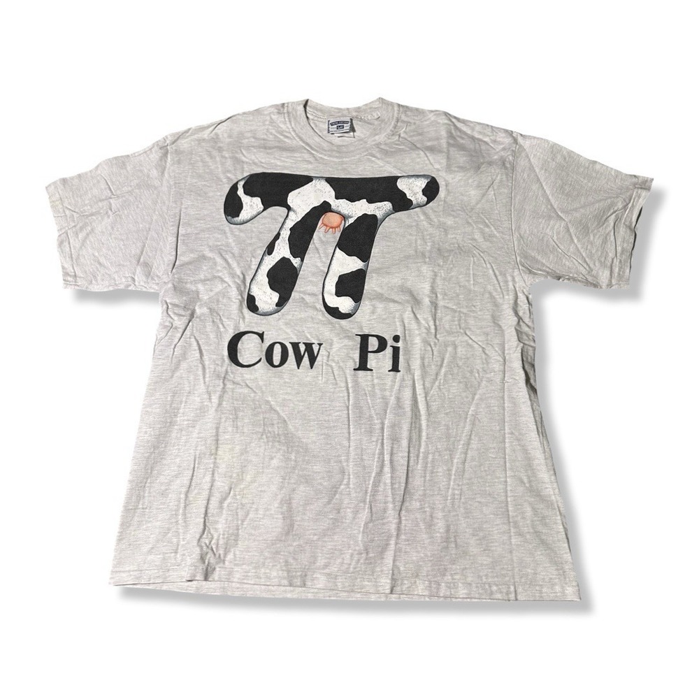 Vintage 90s Cow Pi Gray Graphic T Shirt Size XL Funny USA